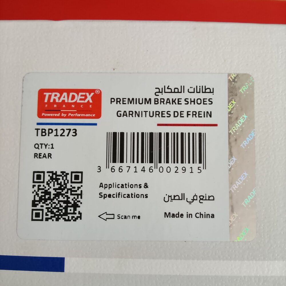 Tradex France Premium Rear Brake Shoe Set (Part No. TBP1272)