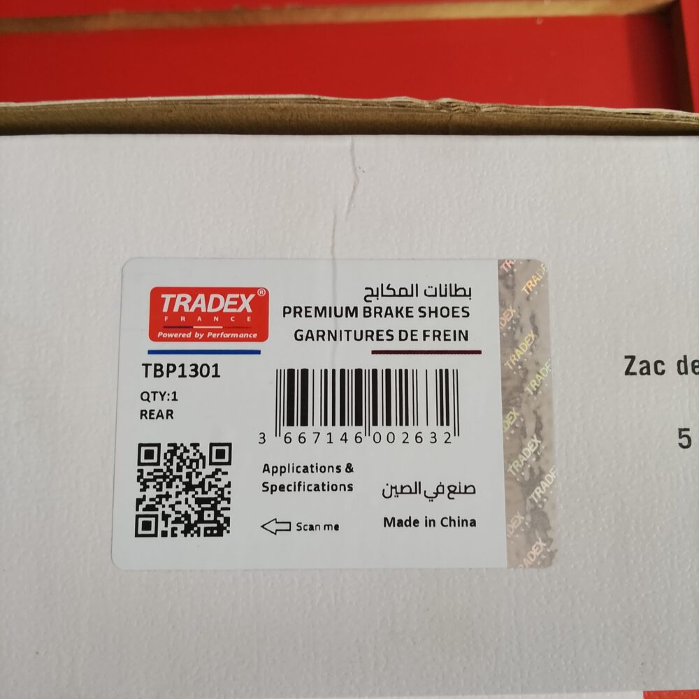 Tradex France Premium Rear Brake Shoe Set (Part No. TBP1301)