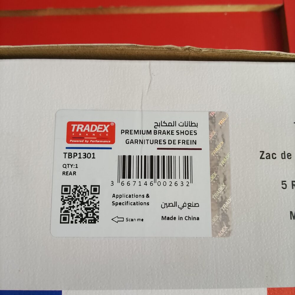 Tradex France Premium Rear Brake Shoe Set (Part No. TBP1301)