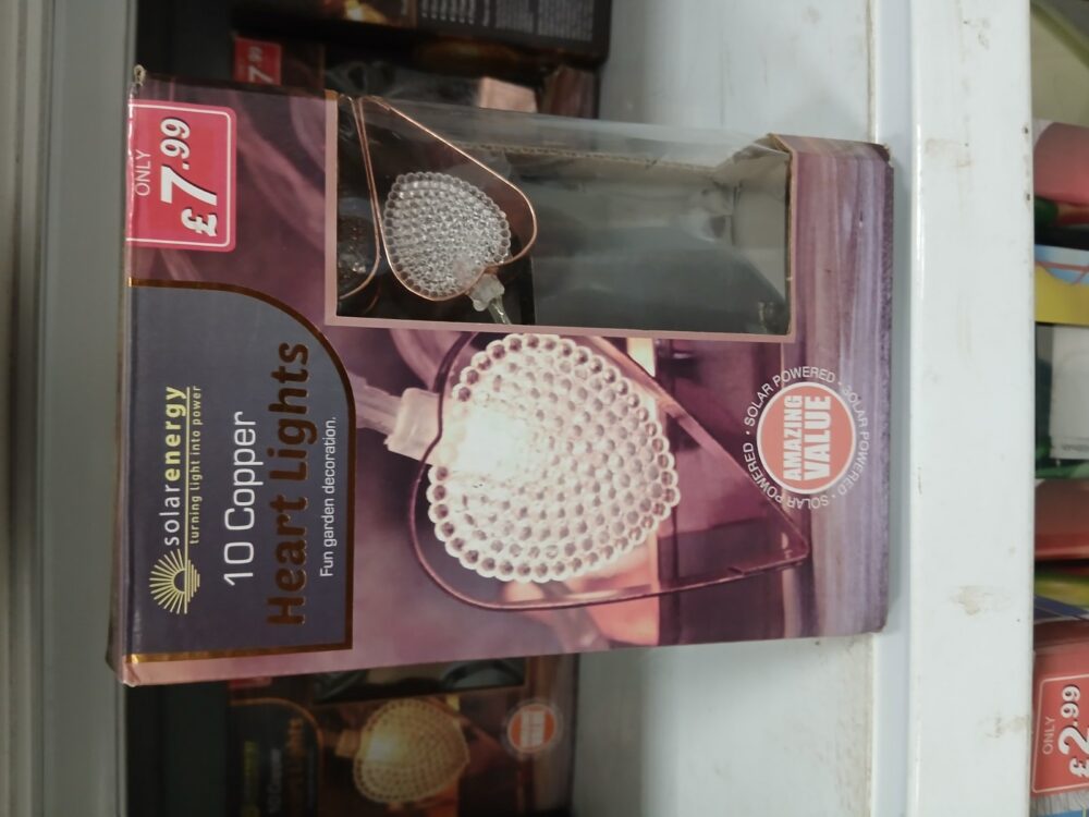 Box of 10 copper heart-shaped solar garden lights