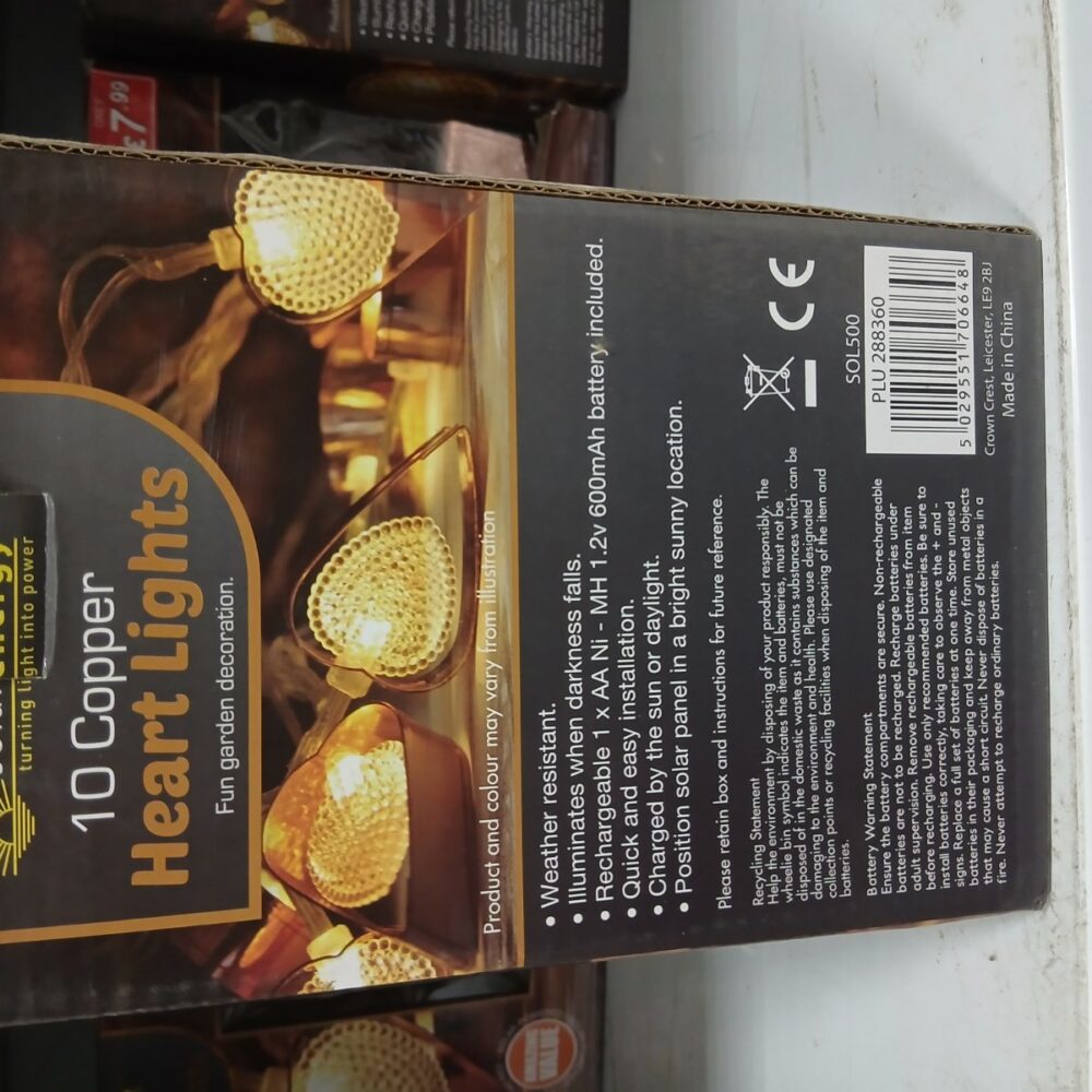 10 Copper Heart Solar Lights