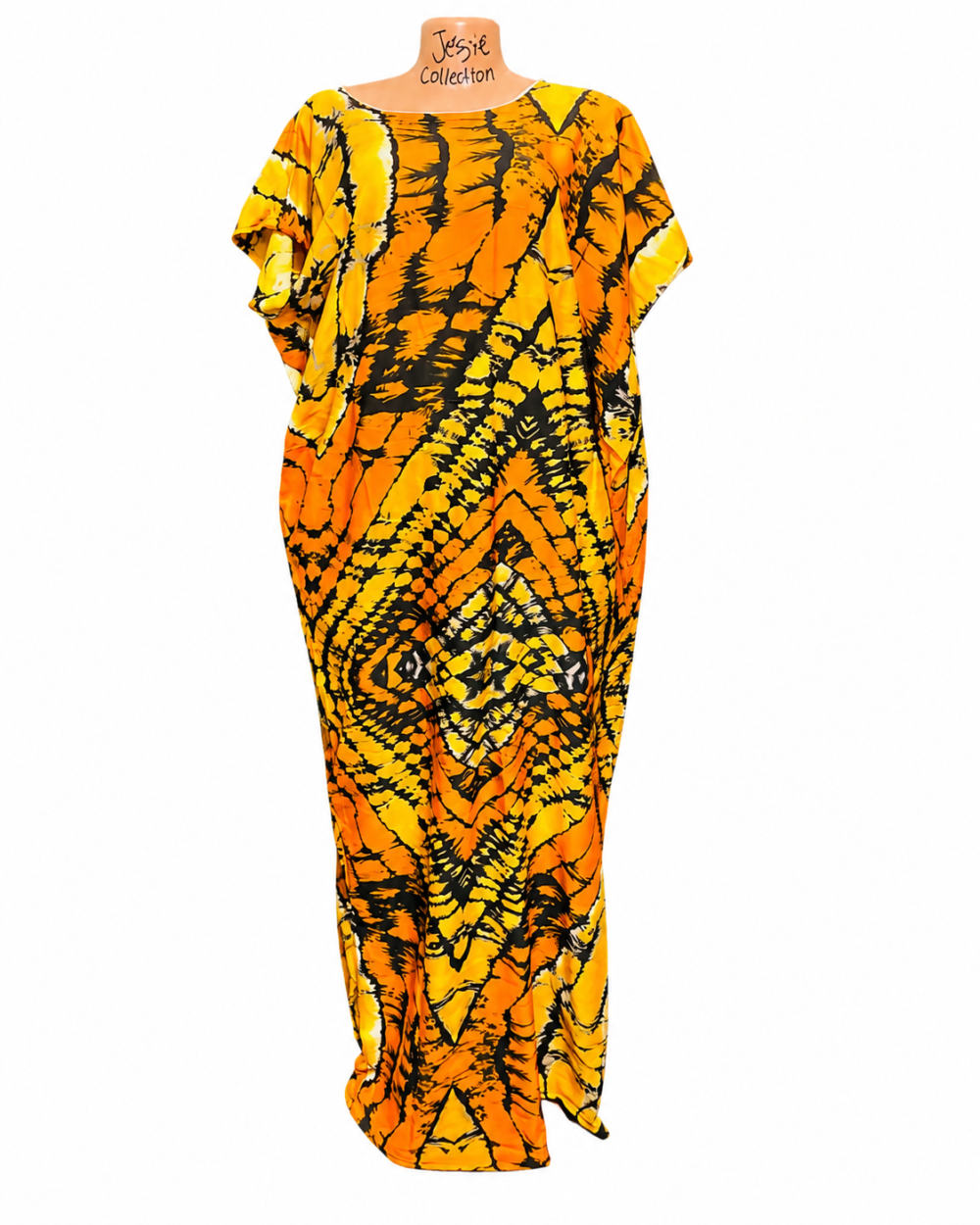 0a6a59b6-de12-4271-abf5-957396152207 Caftan — Orange, Yellow & Black Tribal Print Free size