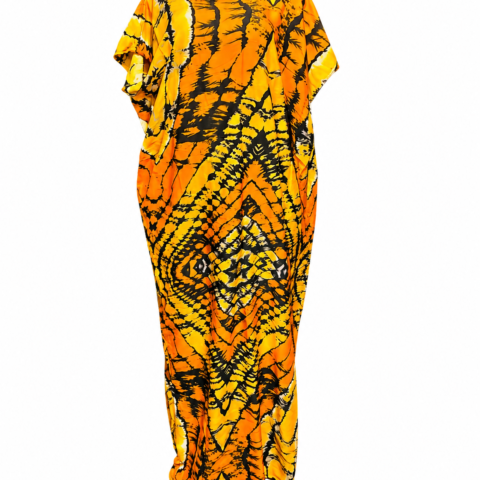 Caftan — Orange, Yellow & Black Tribal Print Free size
