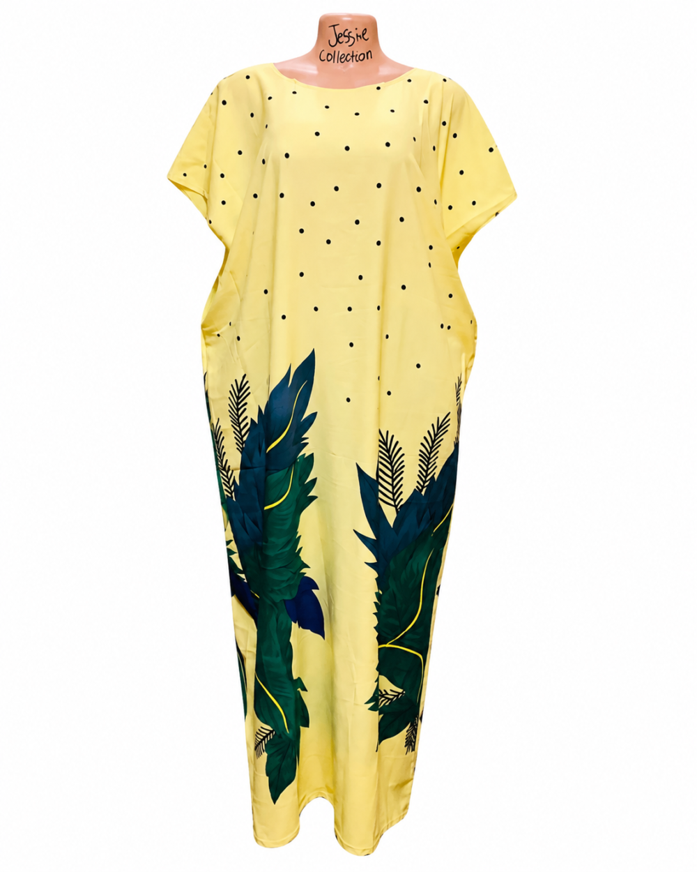 2e300f2a-1f2e-426c-9a9a-9b461a3e7f5d Caftan — Pale Yellow with Green Leaf Print