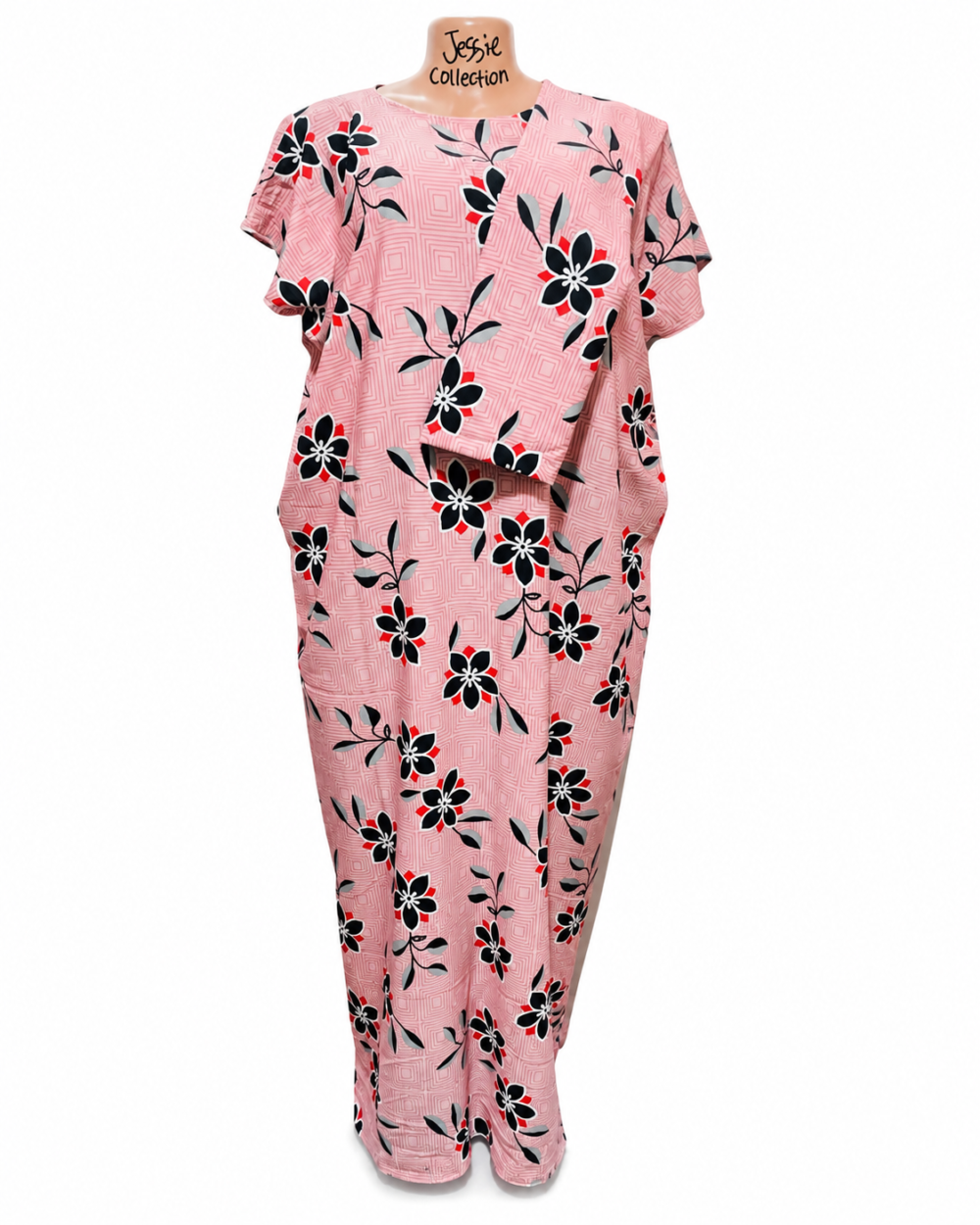 Caftan — Pink with Black Floral Print