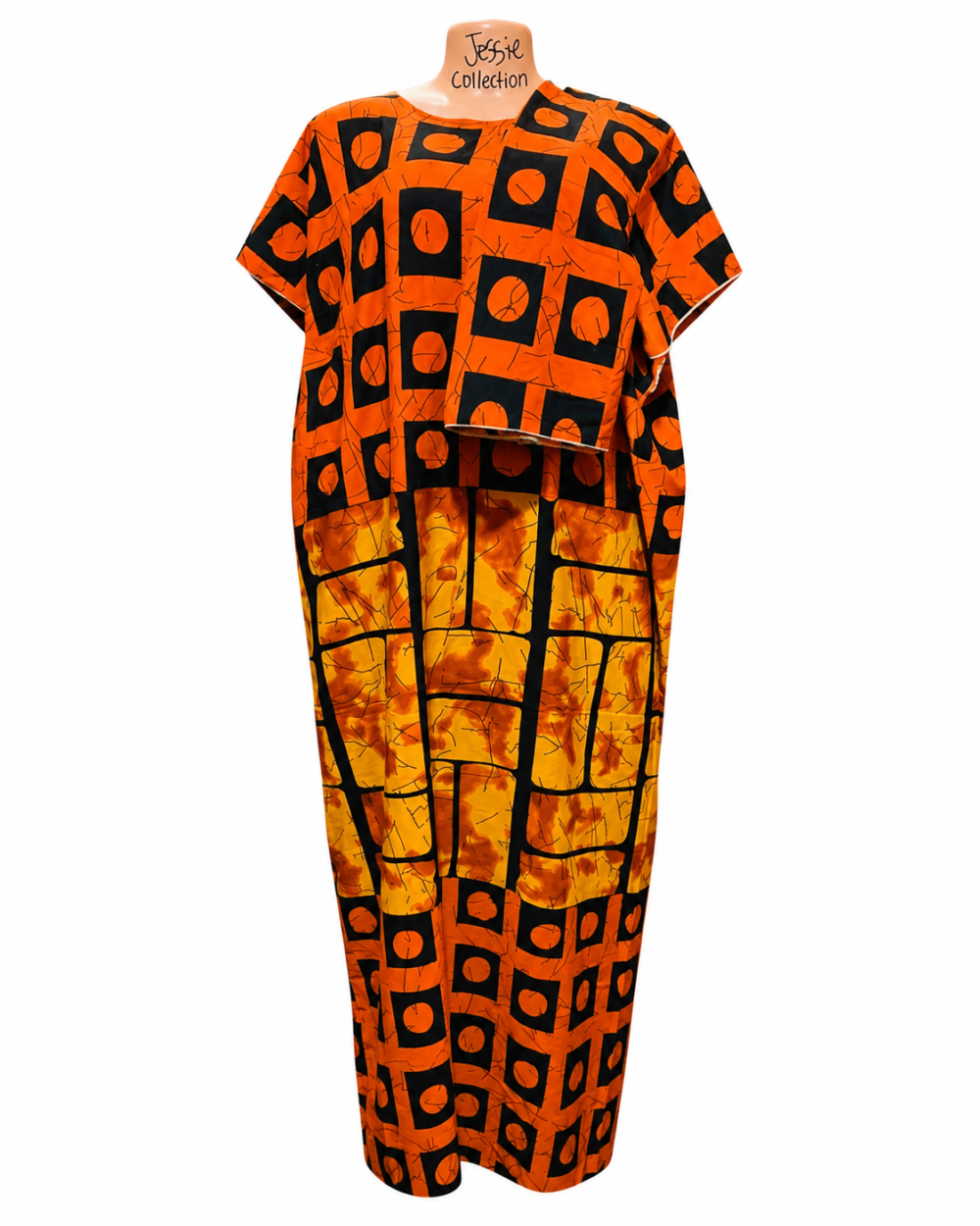 Caftan — Orange & Black Geometric Print