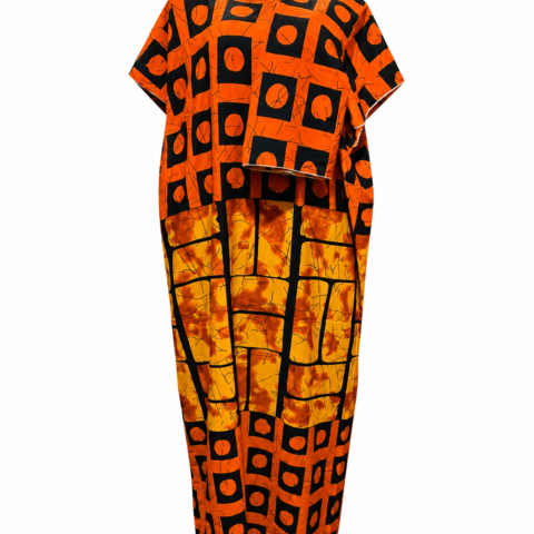 57272eda-5c31-4c75-9248-a997b11d1005 Caftan — Orange & Black Geometric Print