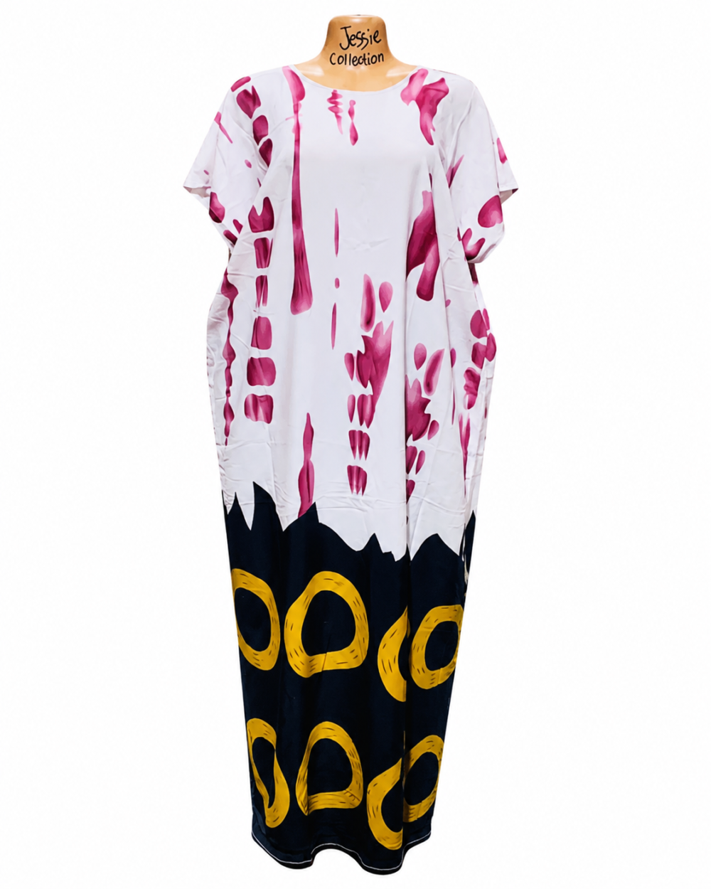 9bdc0a42-06b6-4f1c-bdcd-e957a0468ea9 Caftan — White with Pink & Black Tie-Dye