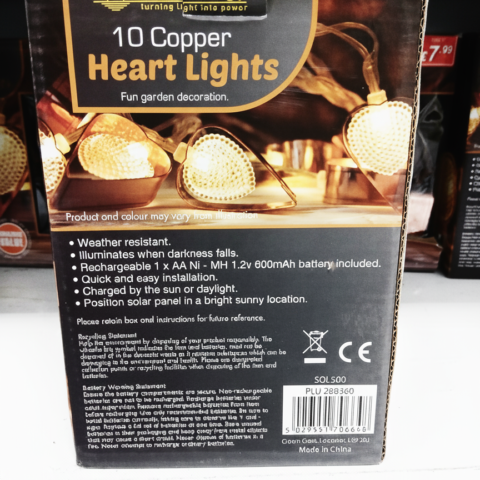 10 Copper Heart Solar Lights