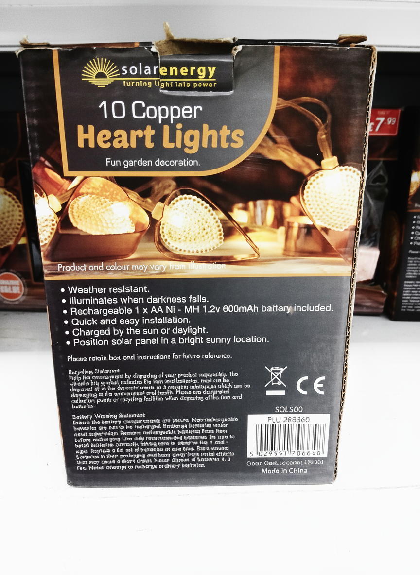 10 Copper Heart Solar Lights
