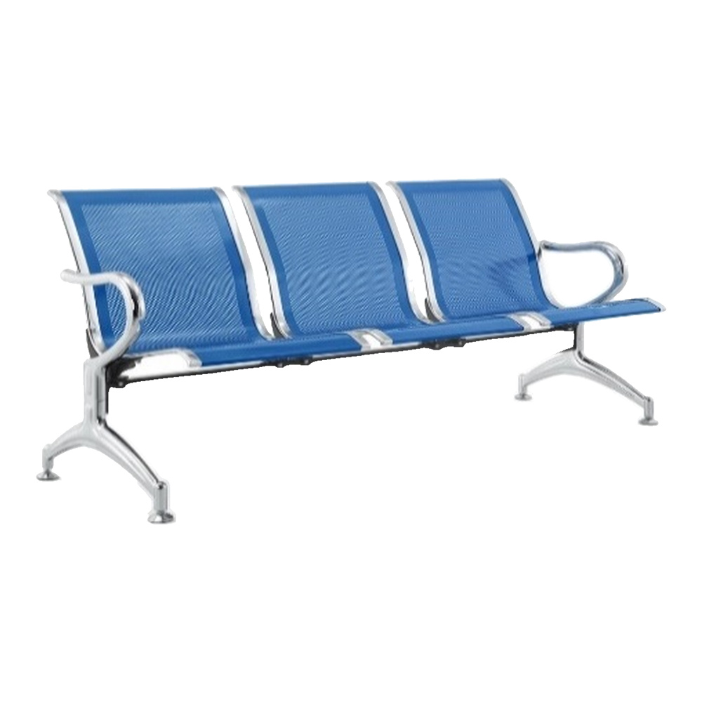 AIRPORT CHAIR UNPADDED BLUE 3 SEATER