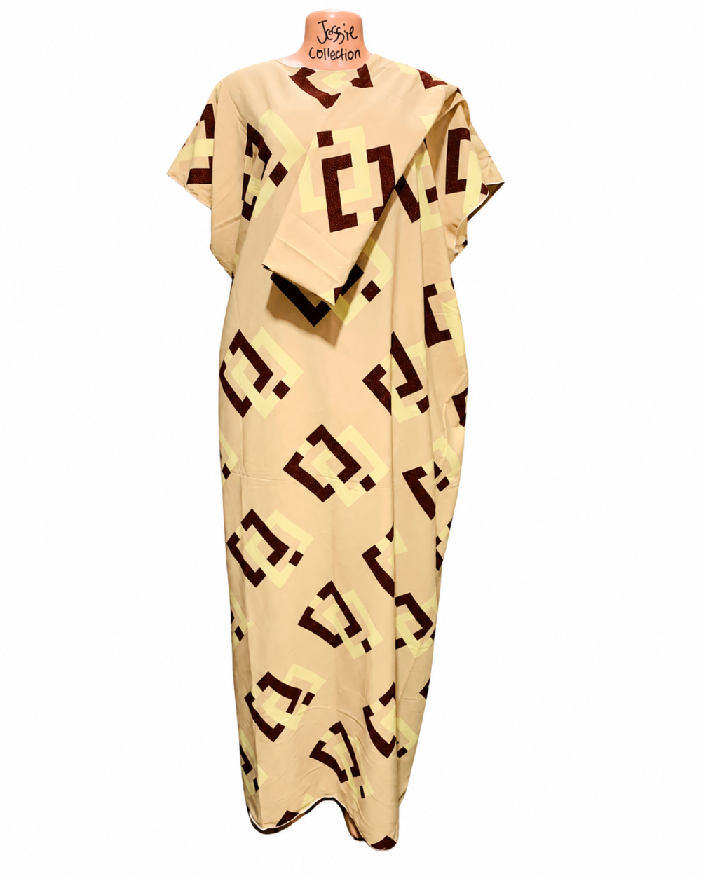 aa585bac-759f-435f-ae65-abff31f7ccb1 Caftan — Cream with Brown Alphabet Print