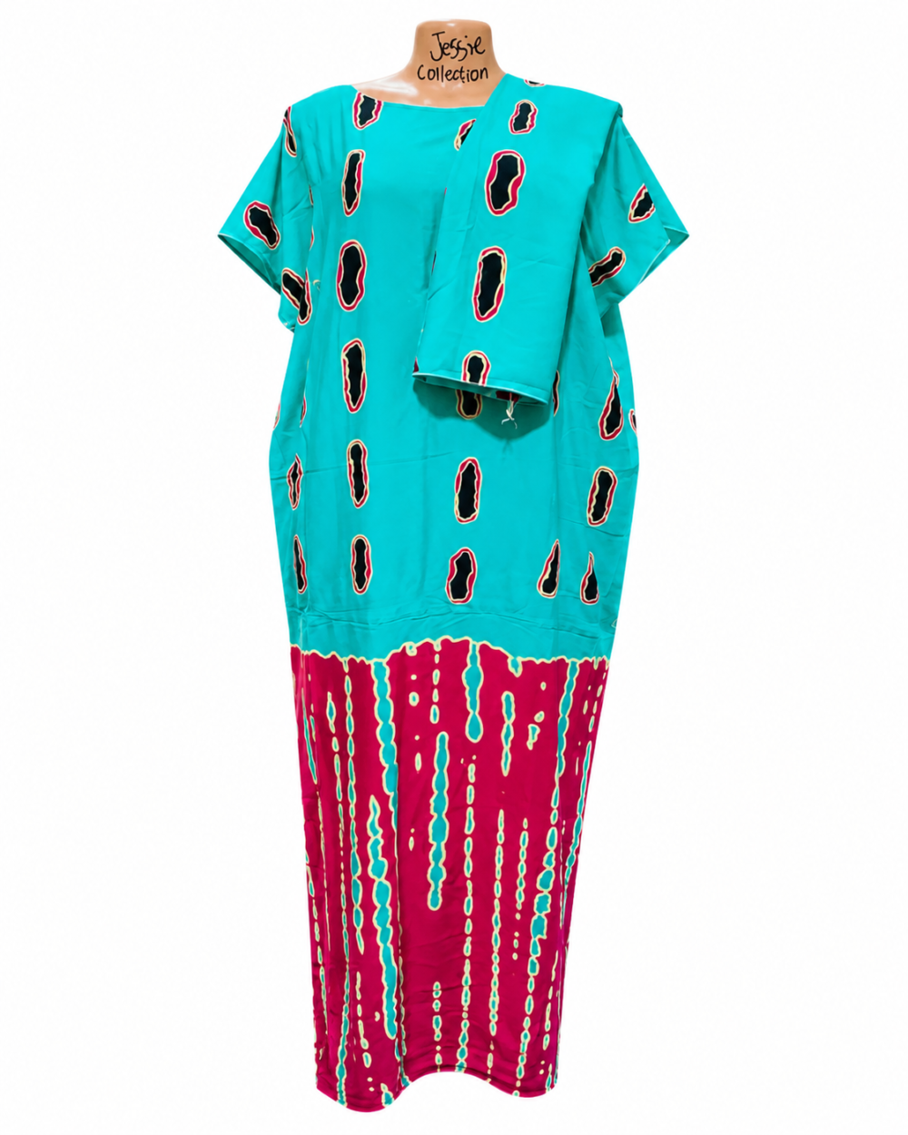 d417b41d-69b0-4c88-9d4e-d83100b4a891 Caftan — Turquoise with Pink Stripe Print