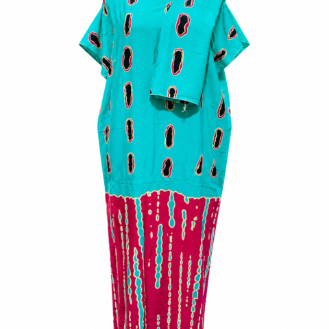 d417b41d-69b0-4c88-9d4e-d83100b4a891 Caftan — Turquoise with Pink Stripe Print